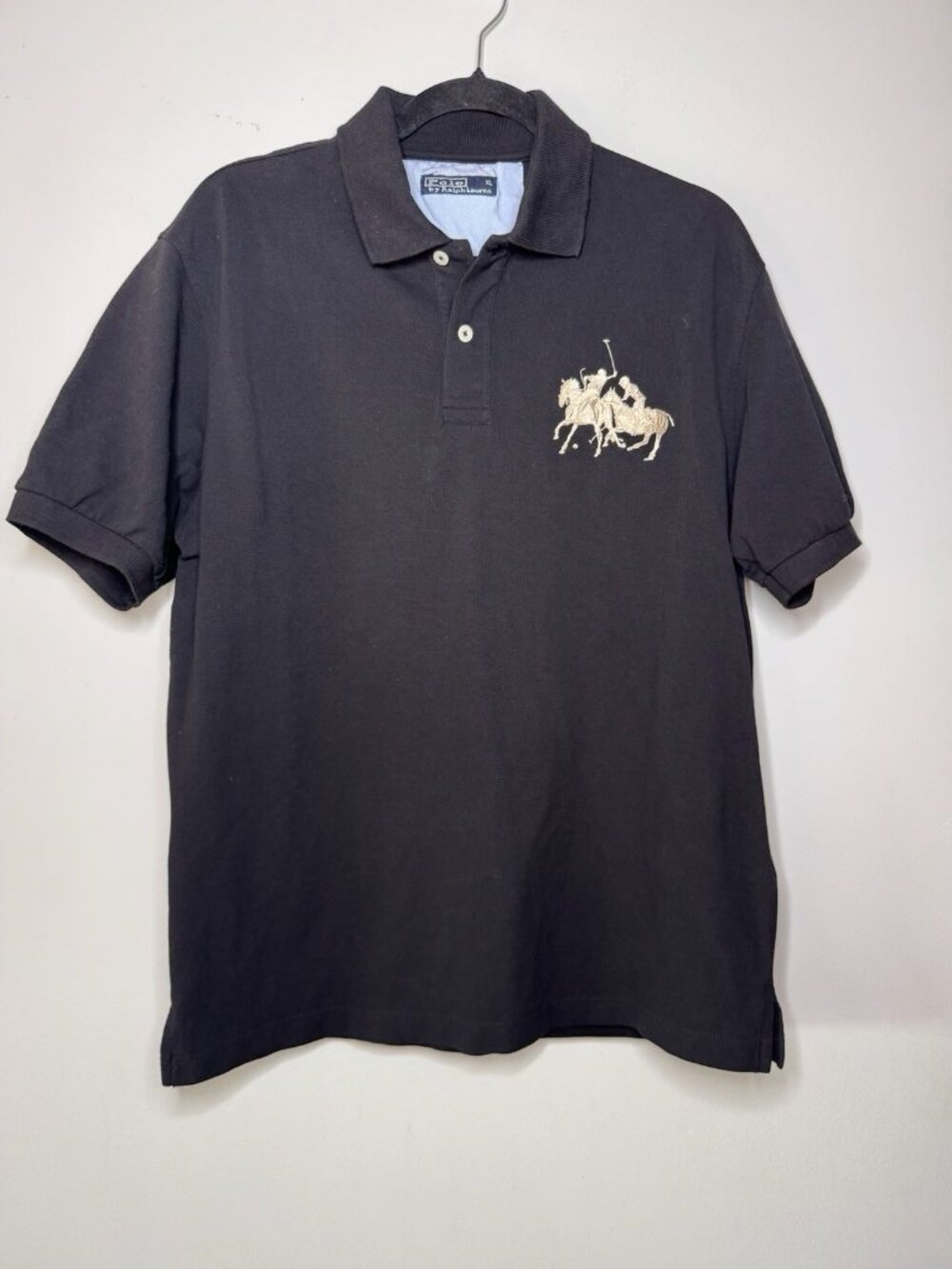 Polo Ralph Lauren Black Logo Embroidered Double Gold Big Pony Polo Shirt XL